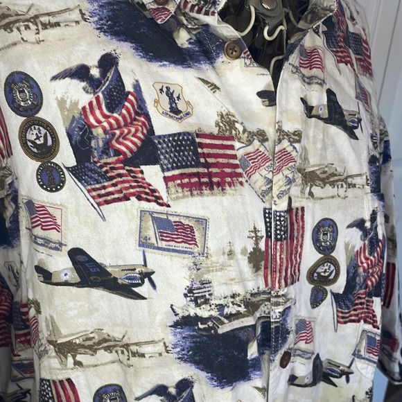2XL Cotton Traders Sport button up shirt. Off white with military emblems. - Picture 3 of 5